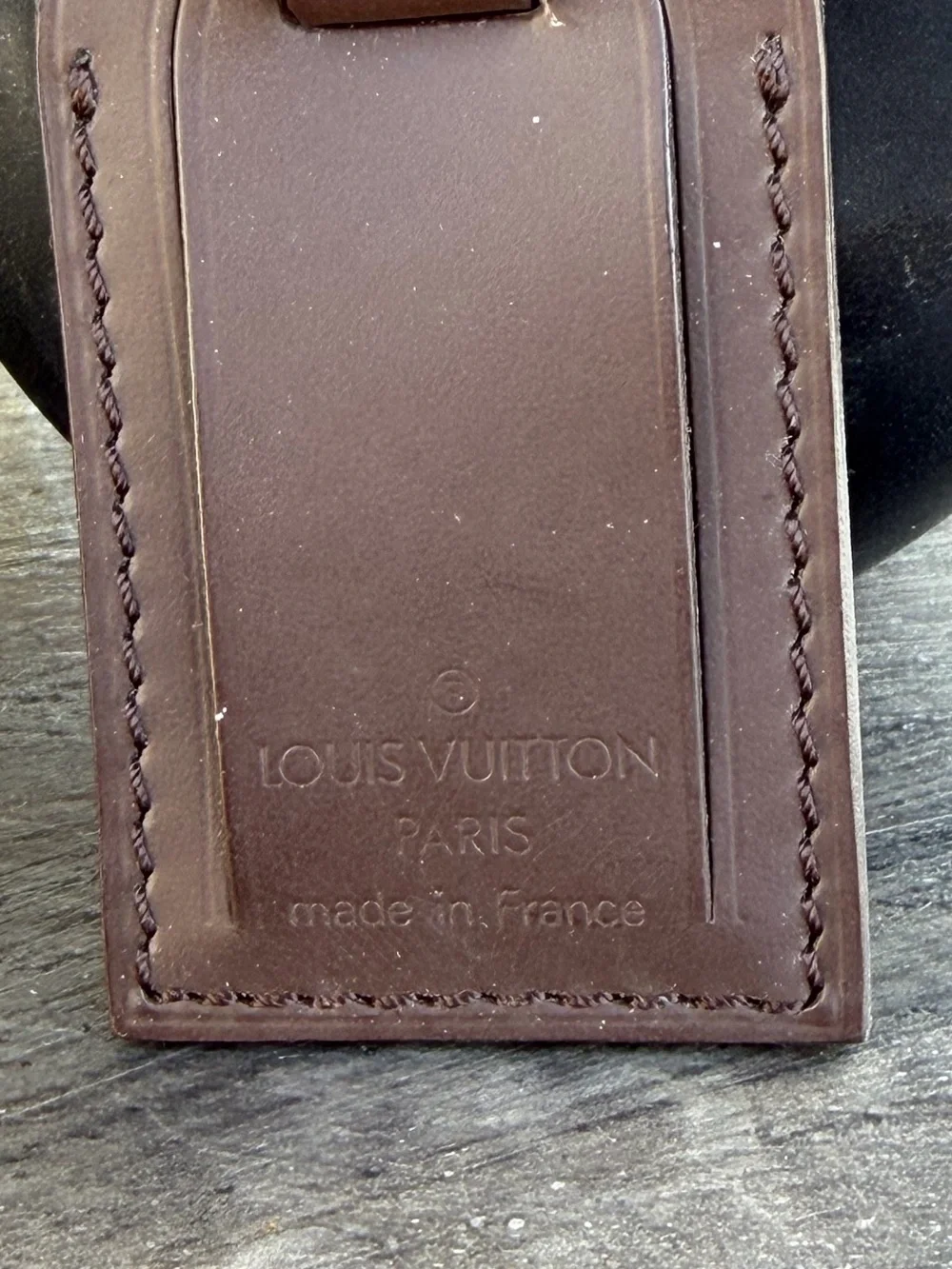 Louis Vuitton Brown Leather Luggage Tag with Gold Hardware